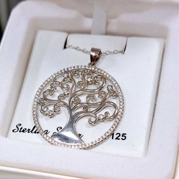 Tree of Life & CZ Sterling Silver Pendant & 18" Chain - Picture 4 of 8